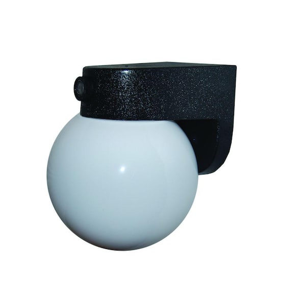 Polymer Products 1-Light Black Outdoor Incandescent Black Wall Bracket with 6 in. Globe and Dusk/Dawn Sensor
