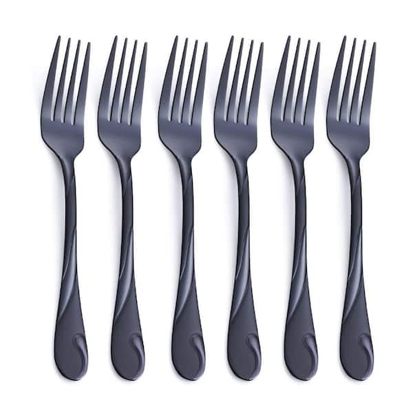 Six-Piece Black Salad Fork Set, 6.9 in Stainless Steel Dessert Forks for Flatware Daily Dishwasher Safe