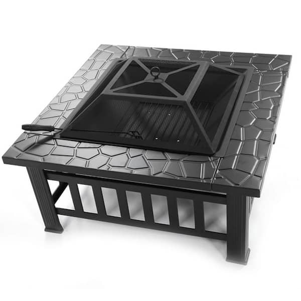32 in. Square Metal Fire Pit Stove Fireplace for Outdoor Garden Picnics and Bonfires