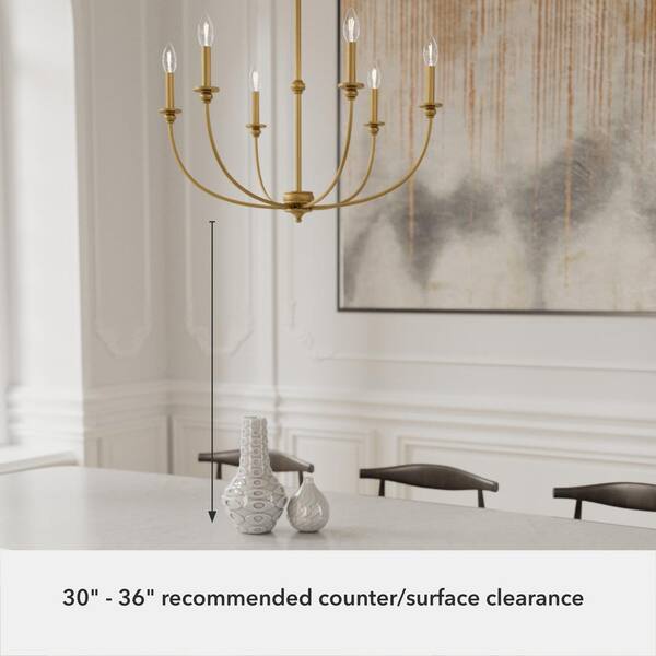 Hunter - Southcrest 6 Light Luxe Gold Candle Chandelier for Dining Room with No Bulbs Included