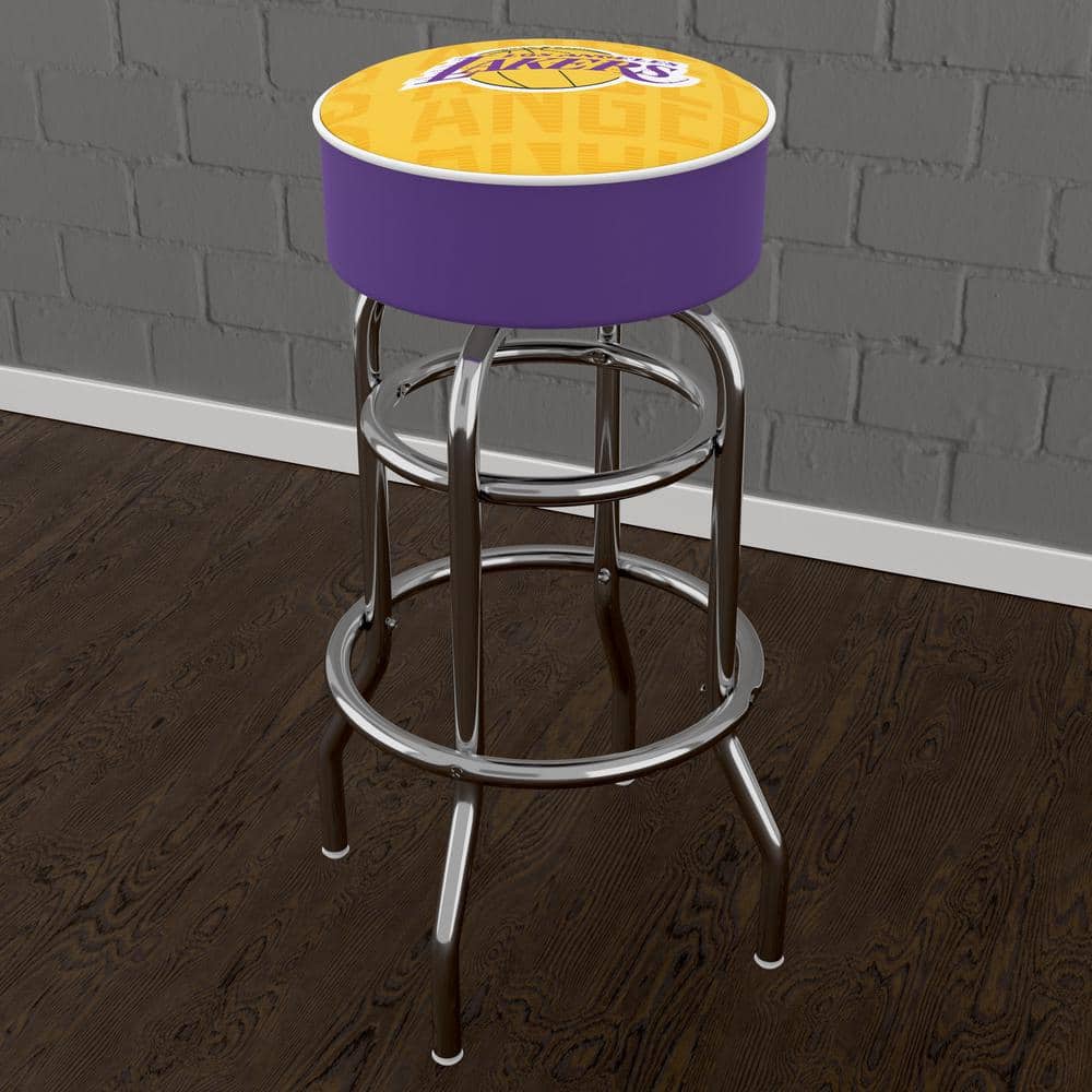 Los Angeles Lakers City 31 in. Yellow Backless Metal Bar Stool with Vinyl S