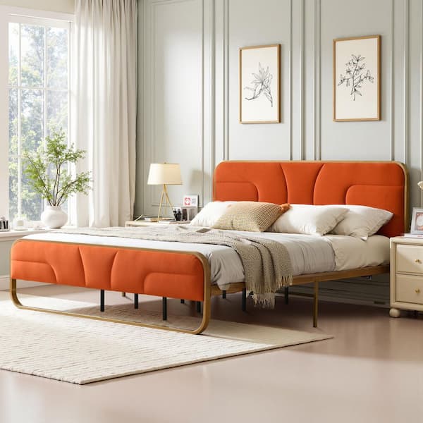 Ahokua Orange Frame King Size Soft Velvet Platform Bed with