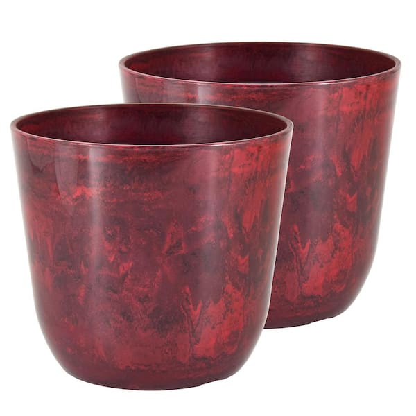 7.5 in. x 6.5 in. Marble Red Plastic Pot (2-Pack)
