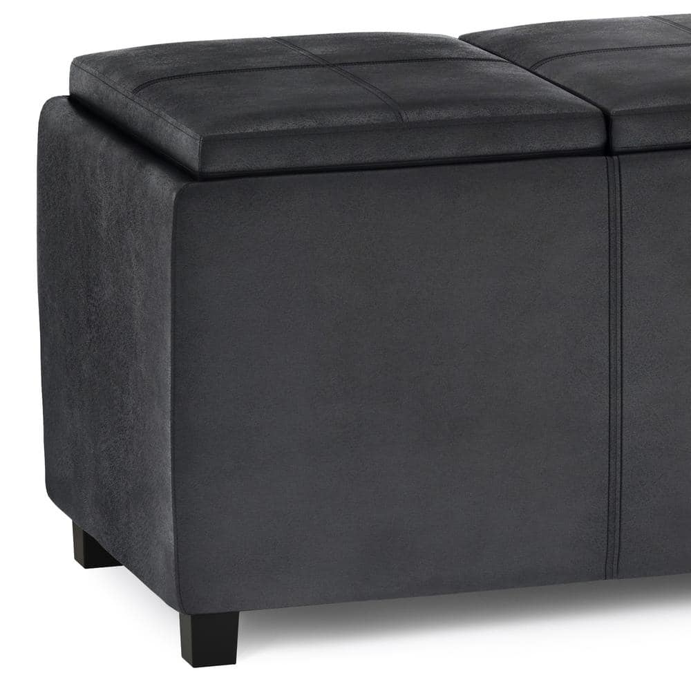 Avalon Distressed Black Faux Leather Large Storage Footstool with Tray