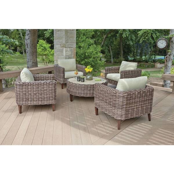 Woodard Worldwide Willow Springs 5-Piece Woven Patio Chat Set with Cushions