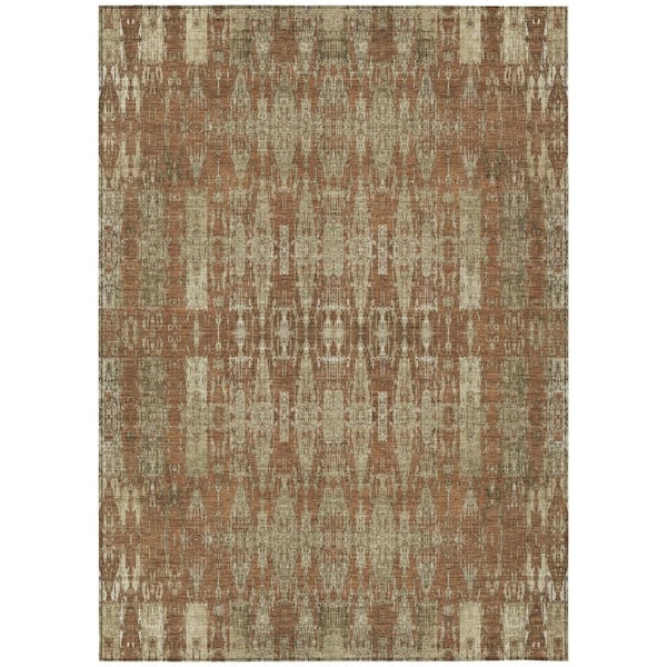 Orange, Taupe, Beige 10 ft. x 14 ft. Woven Moroccan Polyester Rectangle Indoor/Outdoor Area Rug