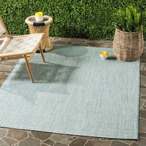 Courtyard Light Blue/Light Gray 7 ft. x 7 ft. Square Solid Indoor/Outdoor Patio  Area Rug