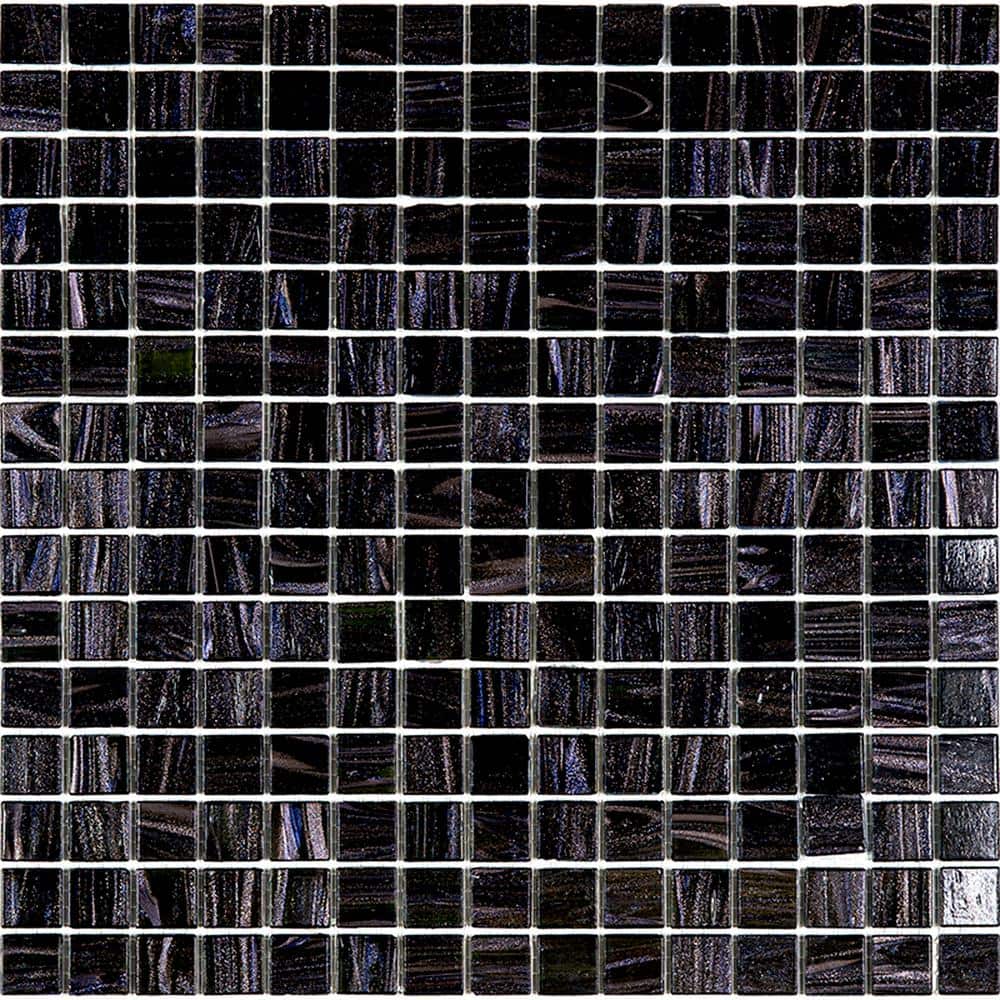Celestial 12 in. x 12 in. Glossy Oil Black Glass Mosaic Tile
