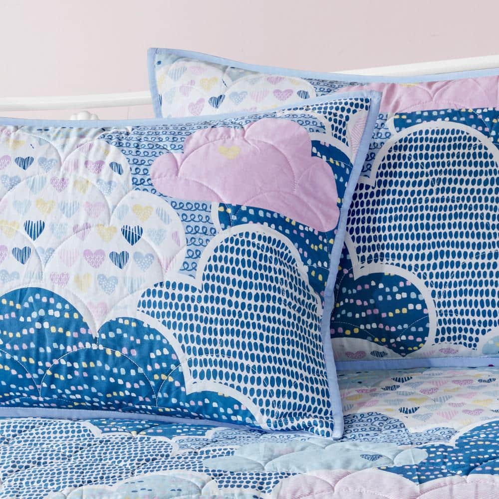 Whimsical Blue Cotton Reversible Kids Daybed Set