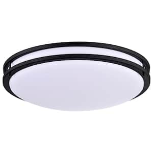 Glamour 24 in. Black Transitional Flush Mount With White Acrylic Shade and Integrated LED Bulb