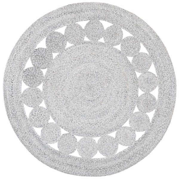 SAFAVIEH Cape Cod Gray Doormat 3 ft. x 3 ft. Border Circle Solid Color Round Area Rug