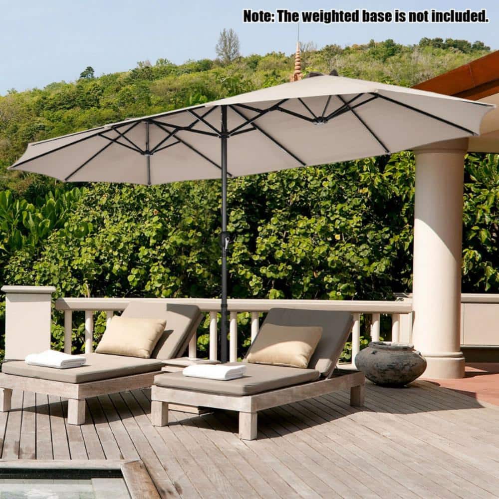 Beige 15FT Double-Sided Patio Umbrella with Metal Pole