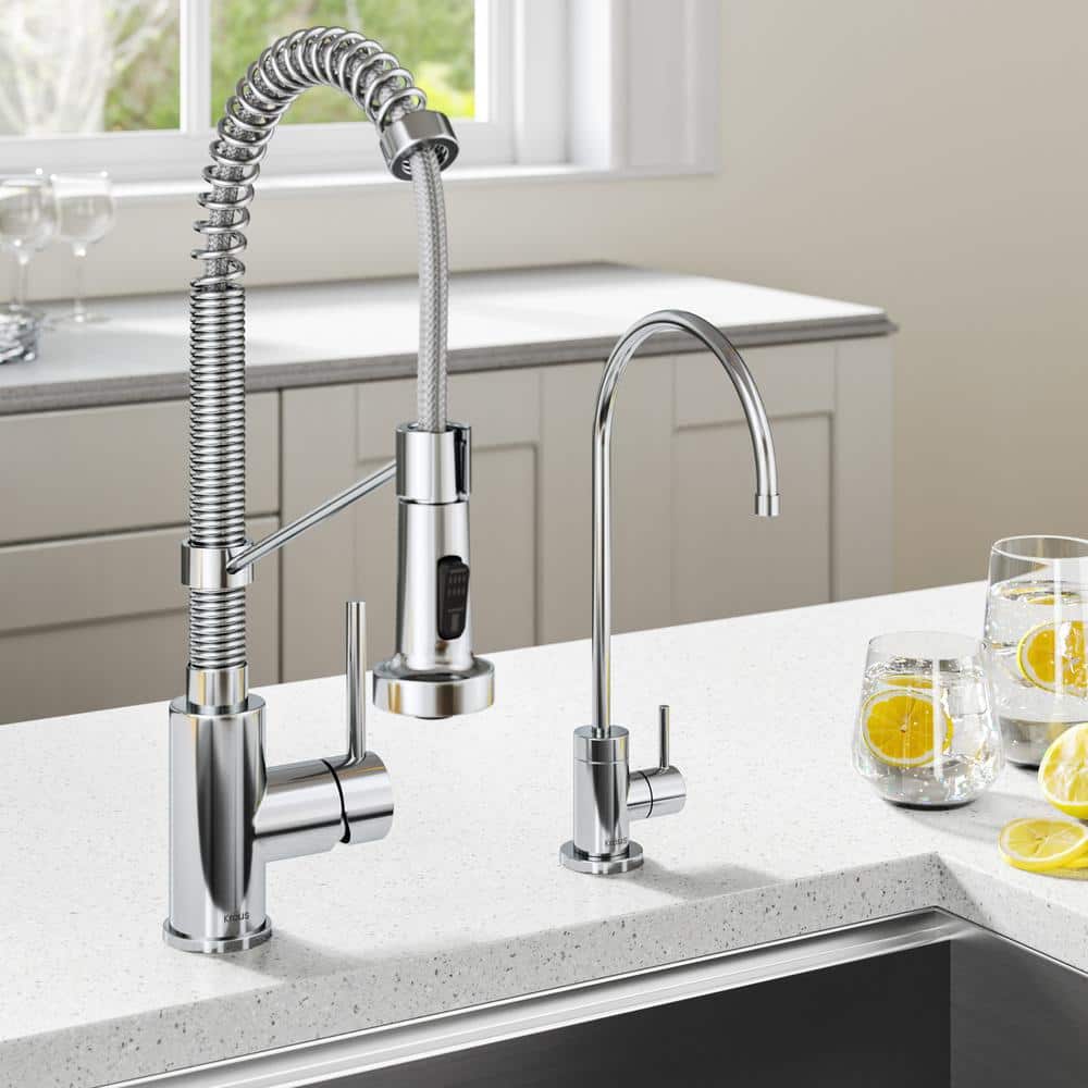 Chrome Commercial Style Pull-Down Kitchen Faucet with Drinking Water Dispenser
