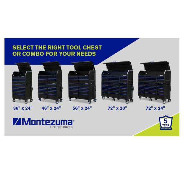 20 in. x 72 in. 26-Drawer Tool Chest and Cabinet Combo with Power and USB Outlets in Black and Blue 20 in. x 72 in. 26-Drawer Tool Chest and Cabinet Combo with Power and USB Outlets in Black and Blue