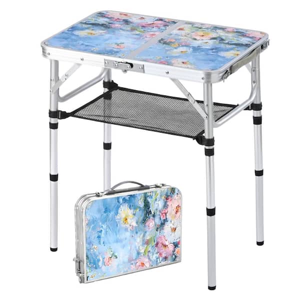 Outdoor Portable 3 Adjustable Height Table, Aluminum Foldable Side
