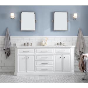 Palace 72 in. W Bath Vanity in Pure White with Quartz Vanity Top with White Basin and Polished Nickel F2-0013 Faucets