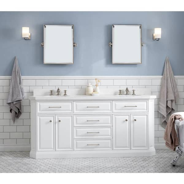 Water Creation Palace 72 in. W Bath Vanity in Pure White with Quartz ...