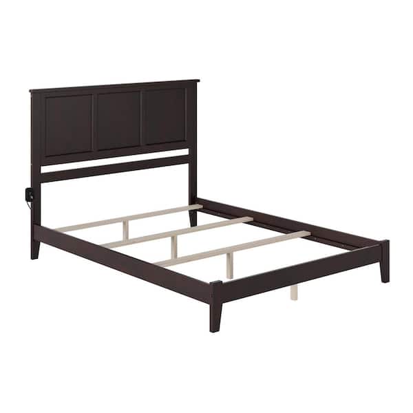 AFI Madison Espresso Dark Brown Solid Wood Queen Traditional Panel Bed with Open Footboard and Attachable Device Charger