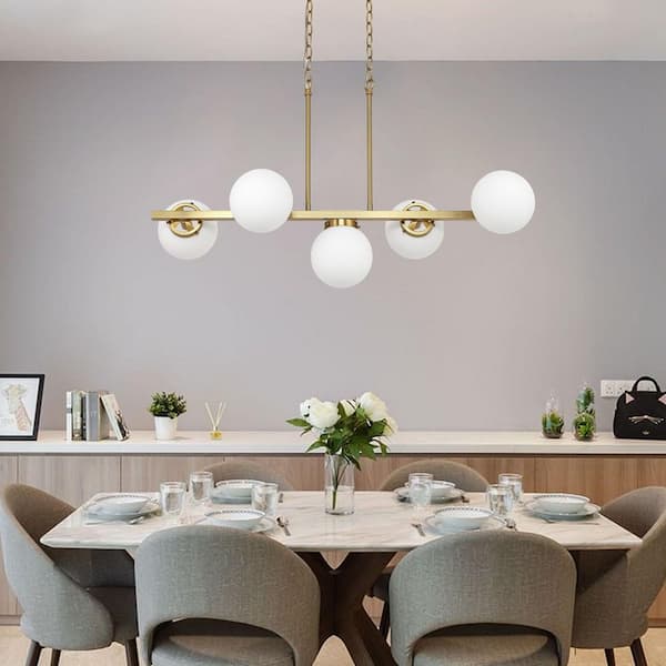 MLiAN 5-Light Gold Modern Linear Chandelier Kitchen Island Pendant