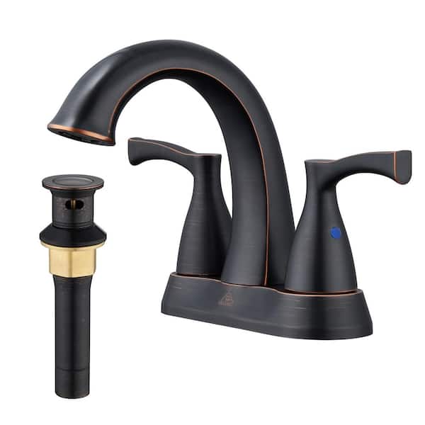 CASAINC 4 in. Centerset Double Handle Bathroom Sink Faucet Lavatory Faucet with Stainless steel Drain in Oil Rubbed Bronze