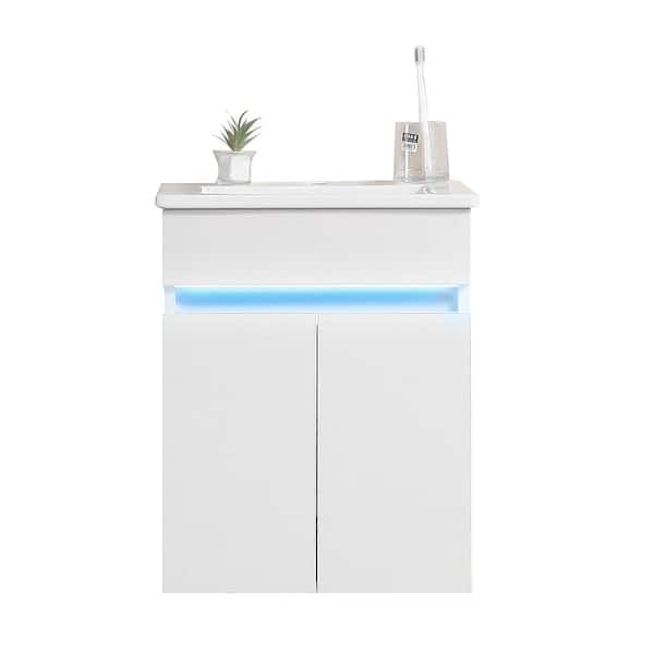 Dimakai 16 in. W Single Sink Wall Mounted Bath Vanity in White with White Ceramic Top and Radar Sensing Light