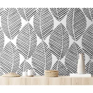 Spot Leaves Black and White Vinyl Peel and Stick Wallpaper Roll (Cover 40.50 sq. ft.)