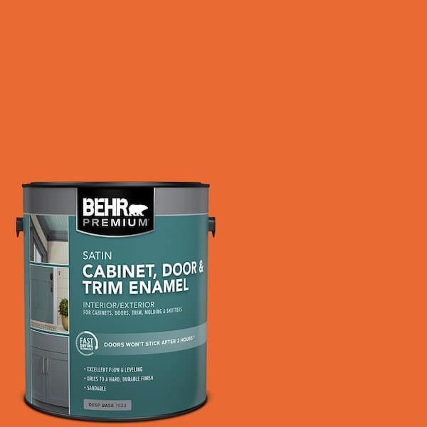 BEHR PREMIUM 1 gal. #220B-7 Electric Orange Satin Enamel Interior/Exterior Cabinet, Door & Trim Paint