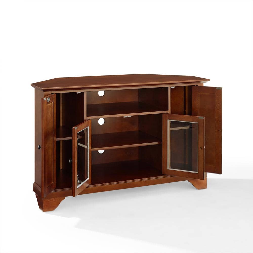 Vintage Mahogany Corner TV Stand with Glass Doors