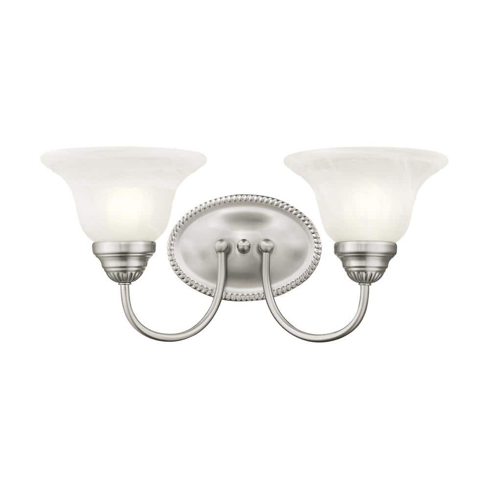 Edgemont Brushed Nickel 2-Light Vanity with White Alabaster Glass