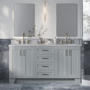 Taylor 67 in. W x 22 in. D x 35.25 in. H Double Sink Freestanding Bath Vanity in Grey with Carrara White Marble Top