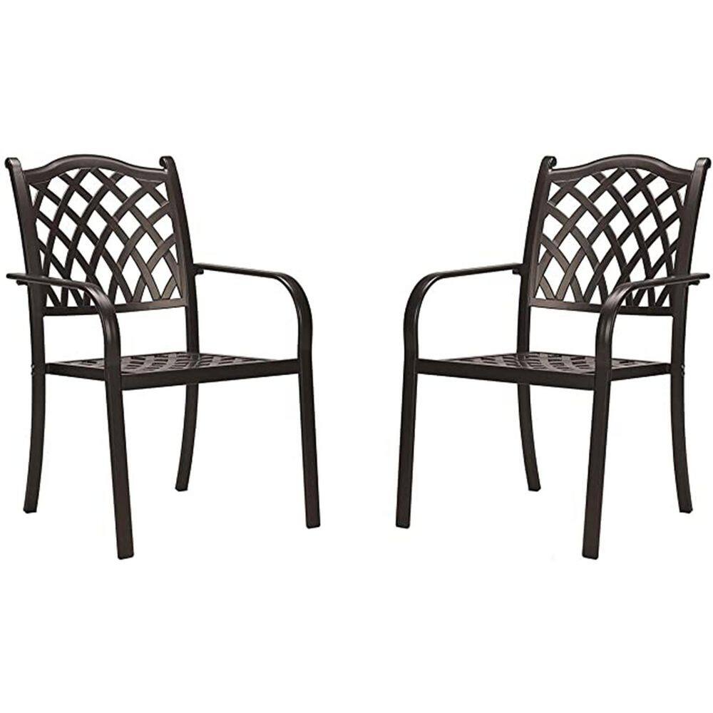 Black Stackable Elegant Metal Patio Outdoor Dining Chair(2-Pack)