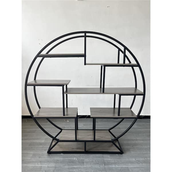 Eileen 63 in. Gray Round Wood Indoor Plant Stand w/ 8-Shelves Large Flower Bonsai Display Rack for Living Room, Balcony