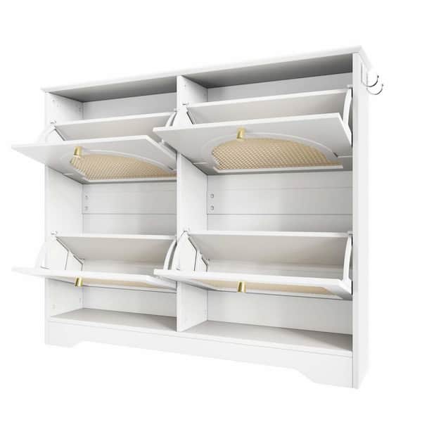35.4 in. H x 42.1 in. W White Wood 12-Pair Shoe Storage Cabinet