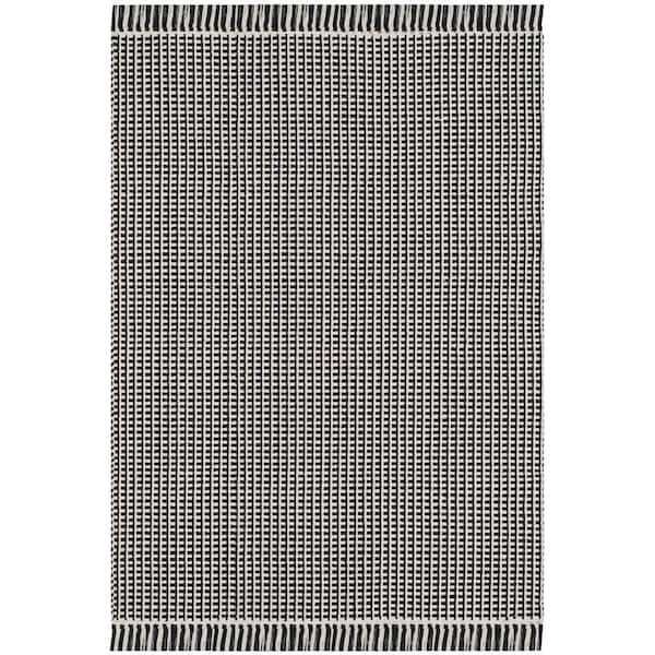 SAFAVIEH Montauk Ivory/Black Doormat 3 ft. x 5 ft. Multi-Striped Solid Area Rug