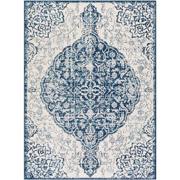 Livabliss Estelle Navy 9 ft. x 12 ft. Medallion Area Rug