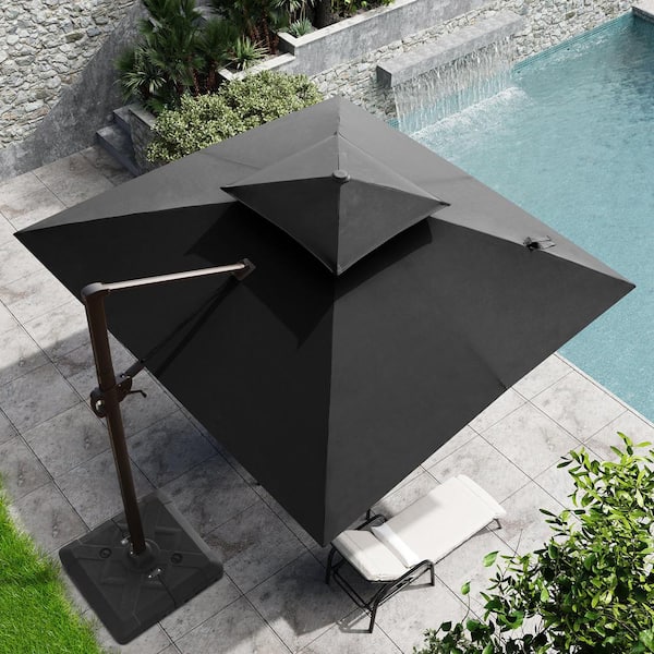 Crestlive Products 10 ft. x 10 ft. Double Top Cantilever Patio Umbrella in Black