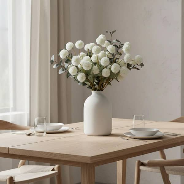 0504-081 花瓶 Matte White Iron Flower Bottle Vase - 8 in. Japandi Minimalist