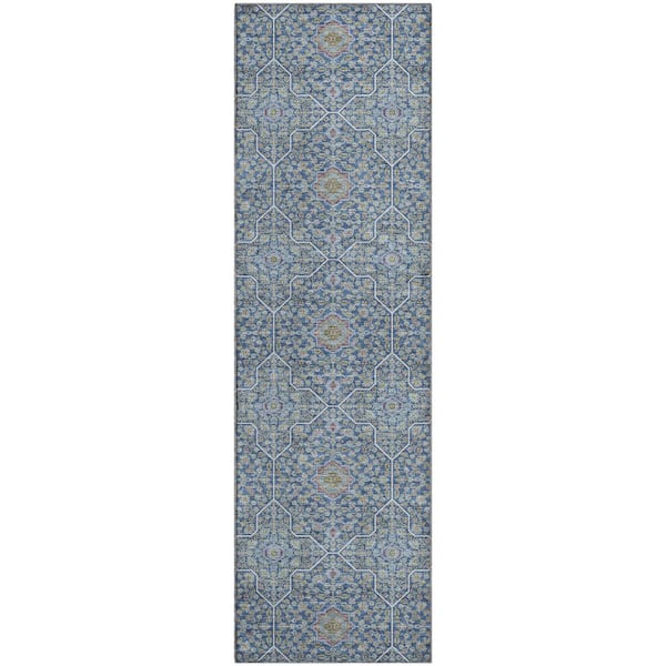 Mayfield Premium Machine Washable Abstract AMF2409 Navy 2 ft. x 7 ft. Runner Rug