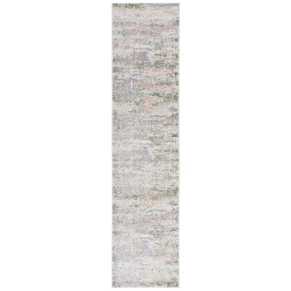 SAFAVIEH Palma 2 ft. x 9 ft. Gray/Green Distressed Abstract Runner Rug