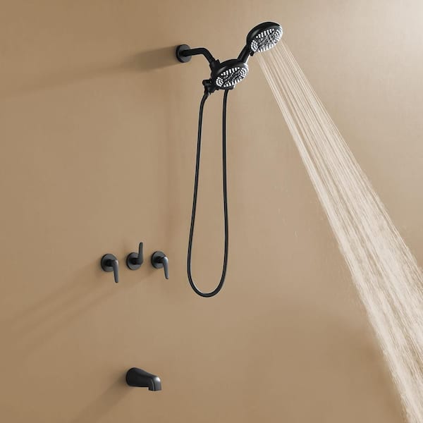 3 Handles 5-Spray Tub and Shower Faucet 2.5 GPM 4.72 in Shower Head with Tub Spout in Matte Black Valve Included
