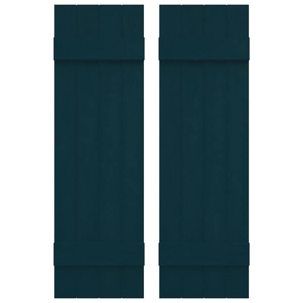 Builders Edge 14 in. W x 35 in. H Vinyl Exterior Joined Board and Batten Shutters Pair in Midnight Blue