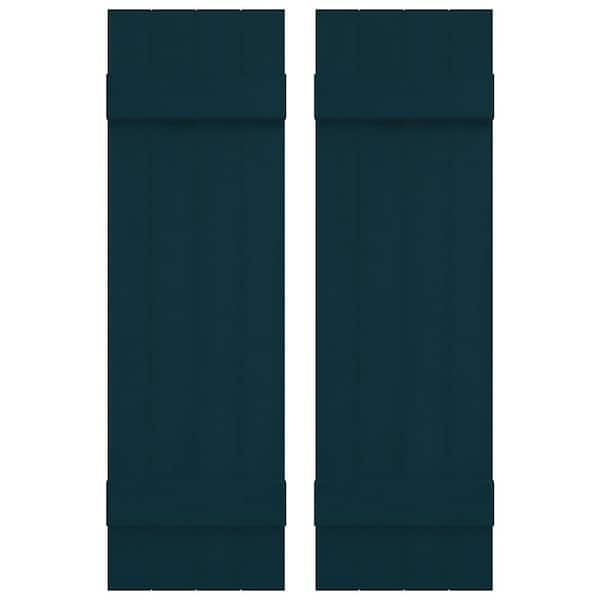 Builders Edge 14 in. W x 39 in. H Vinyl Exterior Joined Board and Batten Shutters Pair in Midnight Blue