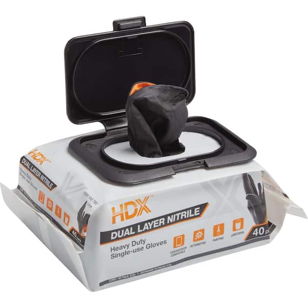 HDX Pop-N-Go Black Disposable Heavy Duty Nitrile Gloves, Size