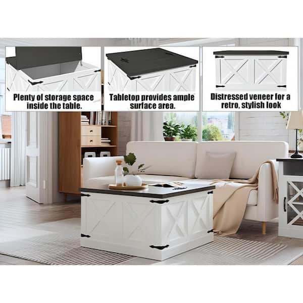 Clihome 31.5 in. L Gray Square Wood Coffee Table Center Table Rustic Cocktail Table w Large Hidden Storage and Hinged Lift Top CL JH4X1449