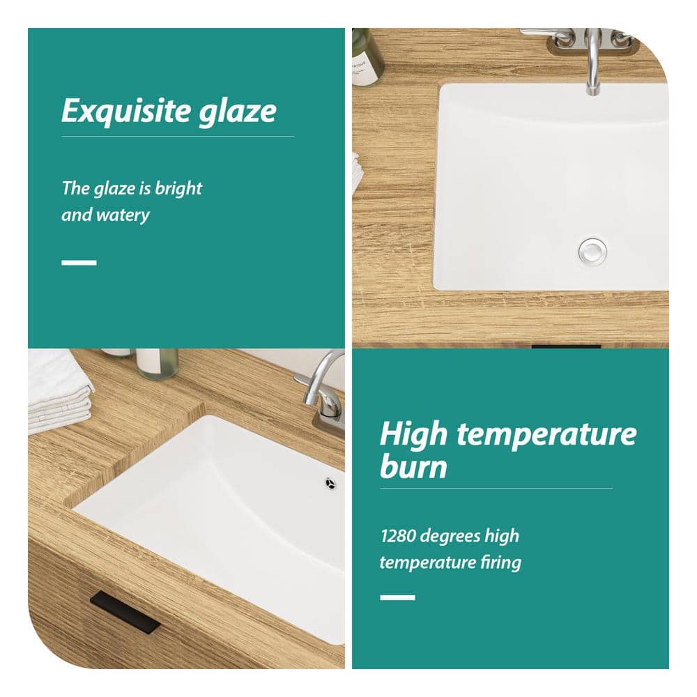 21.5'' x 15'' White Ceramic Rectangular Undermount Bathroom Sink
