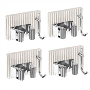 Silver Broom Holder Wall Mount Mop Organizer with 1-Clips And 1-Hooks (4-Pack)