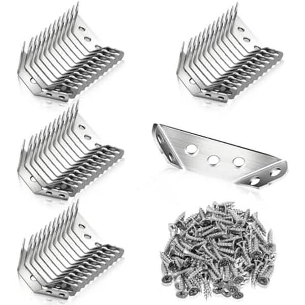 2.68 x 1.18 50-Gauge Stainless Steel Furniture Corner Connector Brace with Screws Triangular Bracket 50 Pack
