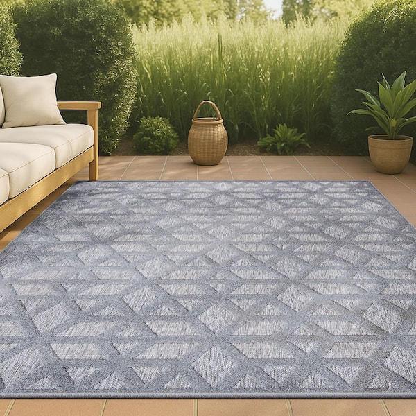Talaia Neutral Geometric Light Gray 8 ft. x 10 ft. Indoor/Outdoor Area Rug