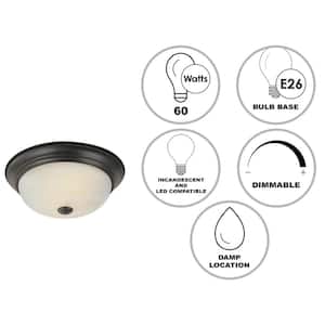 Browns 15 in. 3-Light Oil Rubbed Bronze Flush Mount Ceiling Light Fixture with White Marbleized Glass Shade