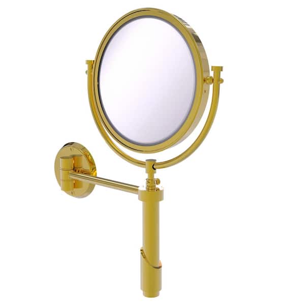 Tribecaa 8in. W x 15in. H Round Framed  Wall Mounted Magnifying Bathroom Make-Up Mirror with 5X Mag. in Polished Brass